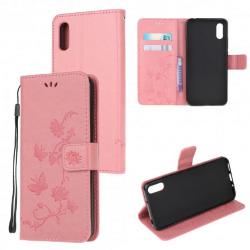 Leren Hoesje voor Samsung Galaxy XCover 5 Met Ketting Thong Vlinders En Bloemen