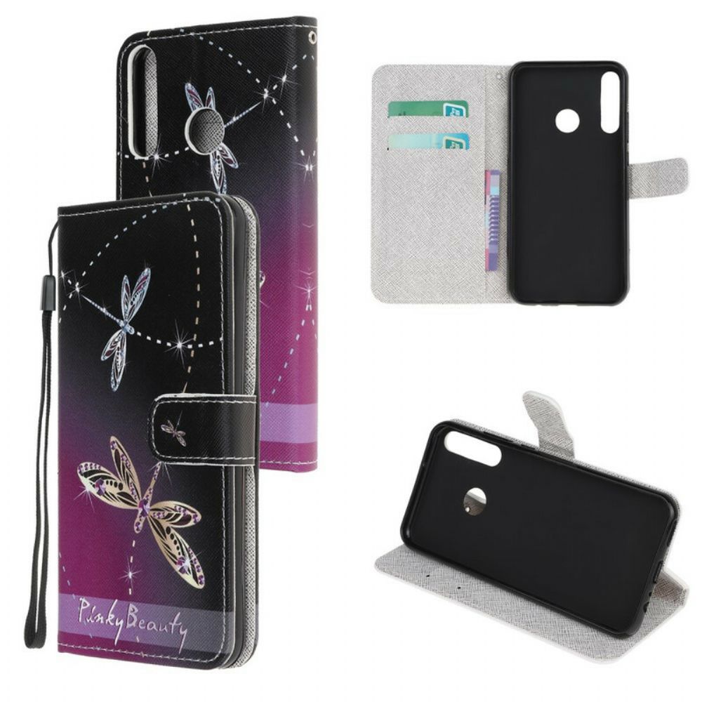 Flip Case voor Huawei P40 Lite E / Huawei Y7p Met Ketting Thong Libellen