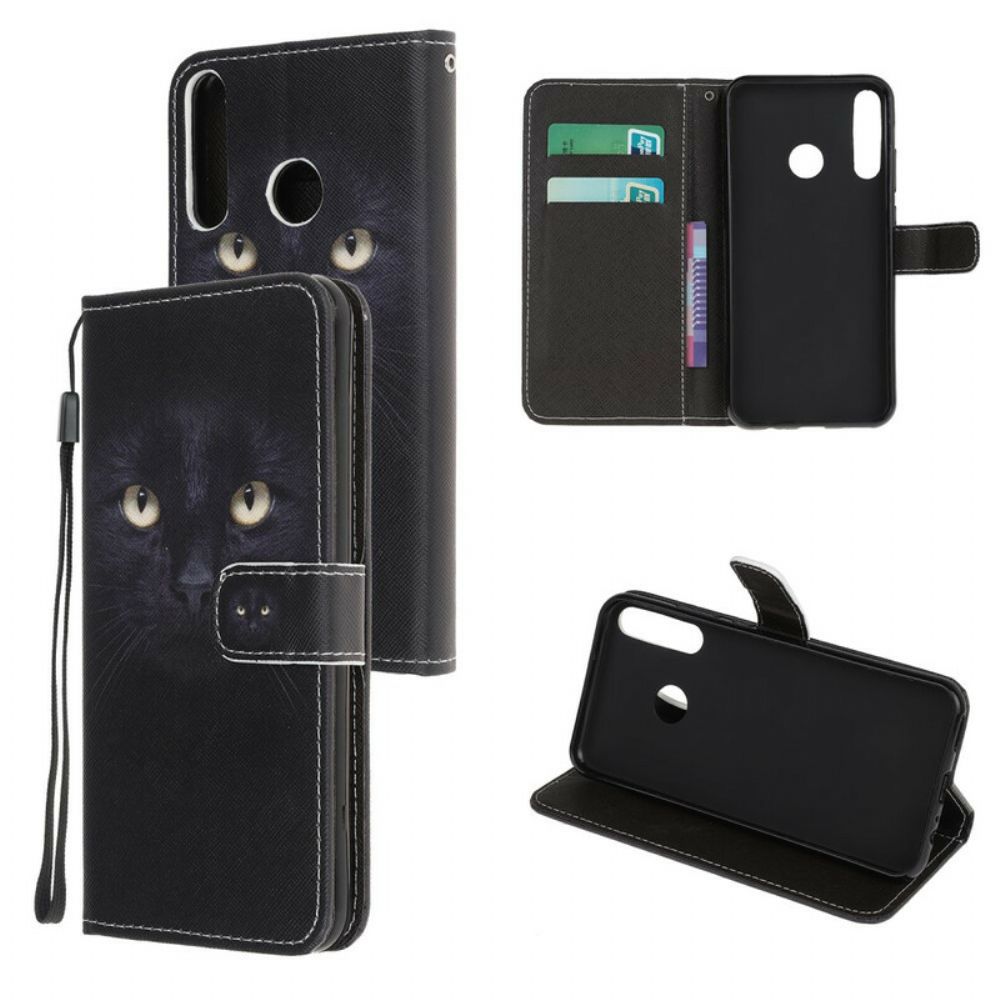 Flip Case voor Huawei P40 Lite E / Huawei Y7p Met Ketting Zwarte Kattenogen Met Riem