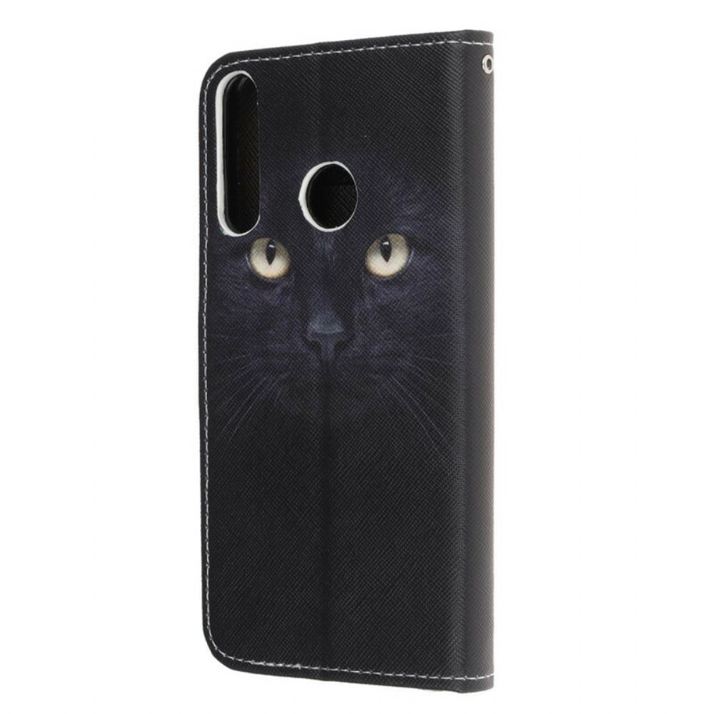 Flip Case voor Huawei P40 Lite E / Huawei Y7p Met Ketting Zwarte Kattenogen Met Riem