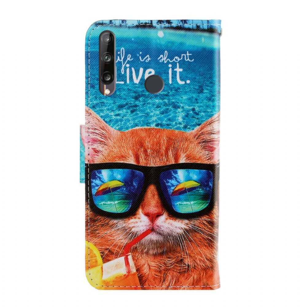 Folio-hoesje voor Huawei P40 Lite E / Huawei Y7p Met Ketting Cat Live It Strappy