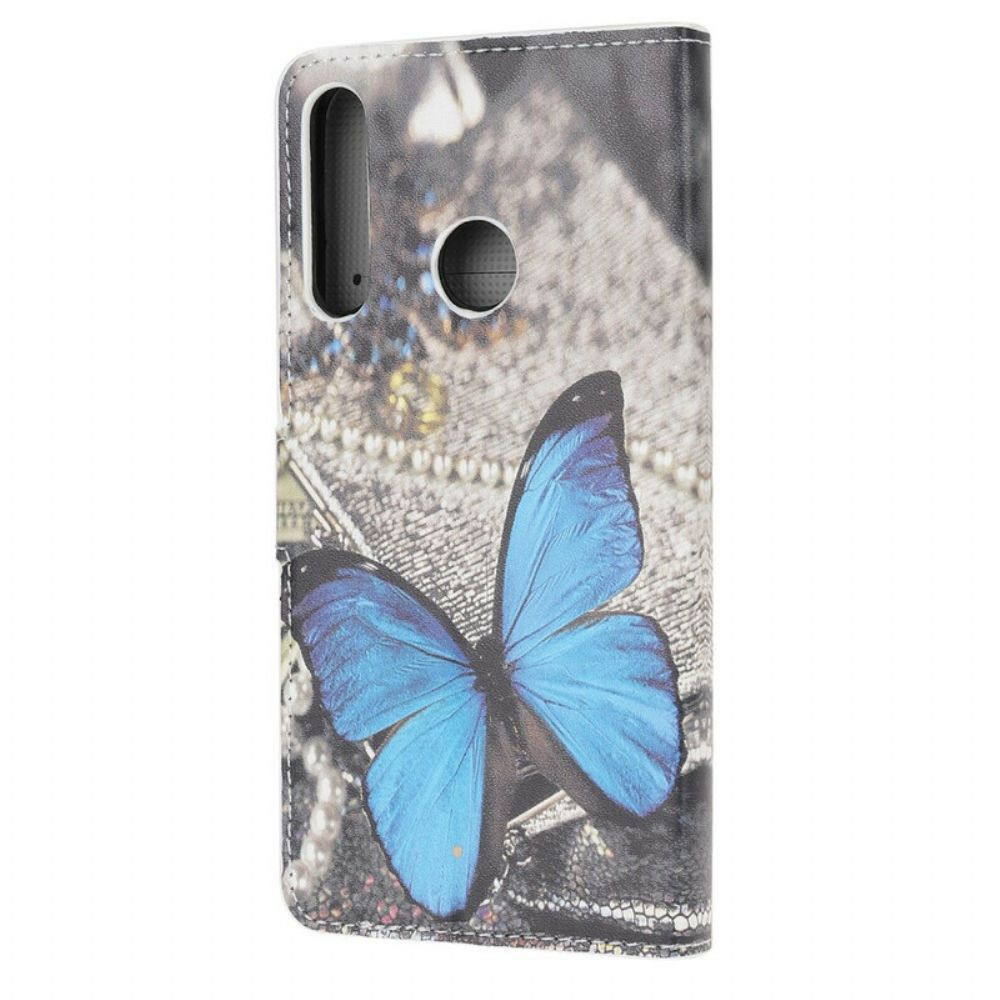 Leren Hoesje voor Huawei P40 Lite E / Huawei Y7p Blauwe Vlinder