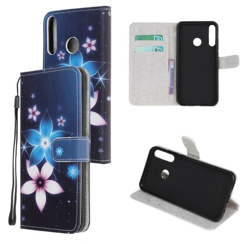 Leren Hoesje voor Huawei P40 Lite E / Huawei Y7p Met Ketting Maanband Bloemen