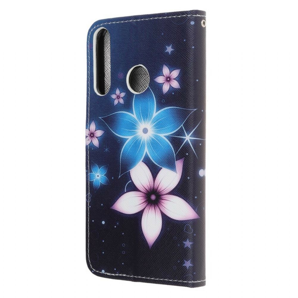 Leren Hoesje voor Huawei P40 Lite E / Huawei Y7p Met Ketting Maanband Bloemen