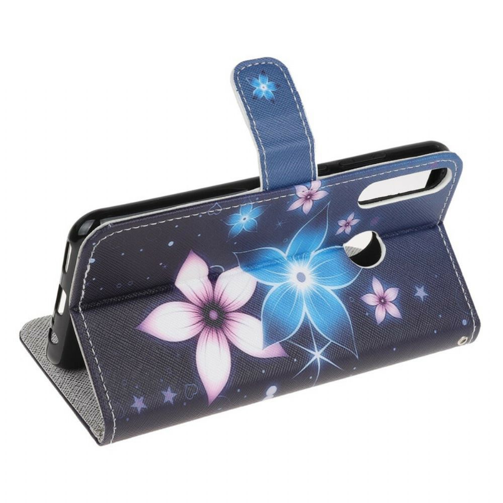 Leren Hoesje voor Huawei P40 Lite E / Huawei Y7p Met Ketting Maanband Bloemen