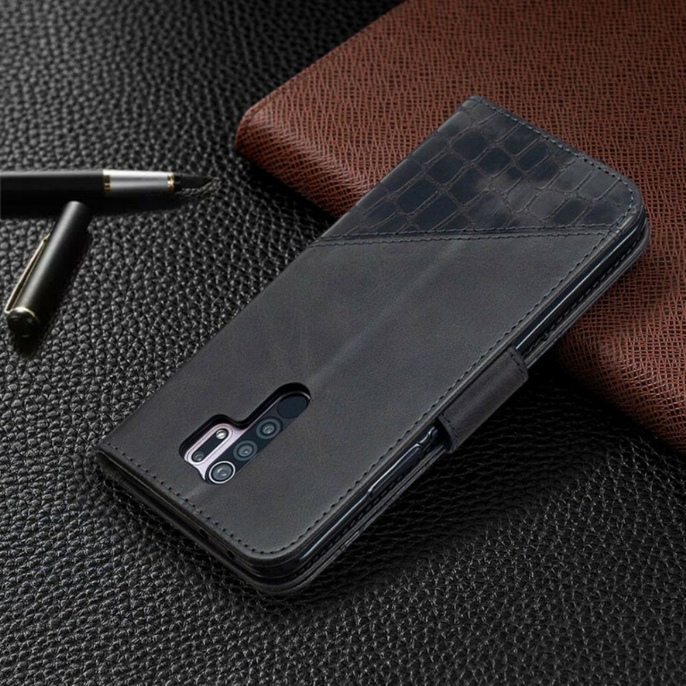 Flip Case voor Xiaomi Redmi 9 Klassiek Krokodillenleereffect