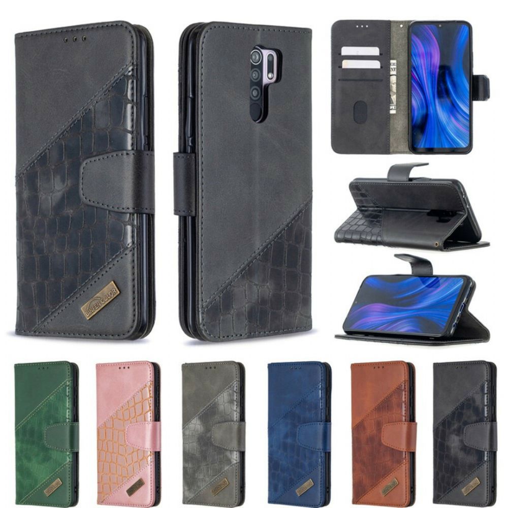 Flip Case voor Xiaomi Redmi 9 Klassiek Krokodillenleereffect