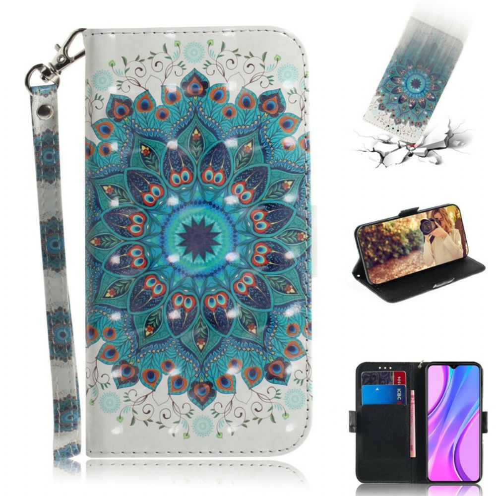 Flip Case voor Xiaomi Redmi 9 Met Ketting Meesterlijke Mandala Met Bandjes