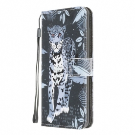 Flip Case voor Xiaomi Redmi 9 Met Ketting Thong Luipaard