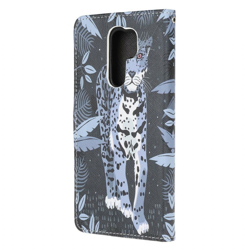 Flip Case voor Xiaomi Redmi 9 Met Ketting Thong Luipaard