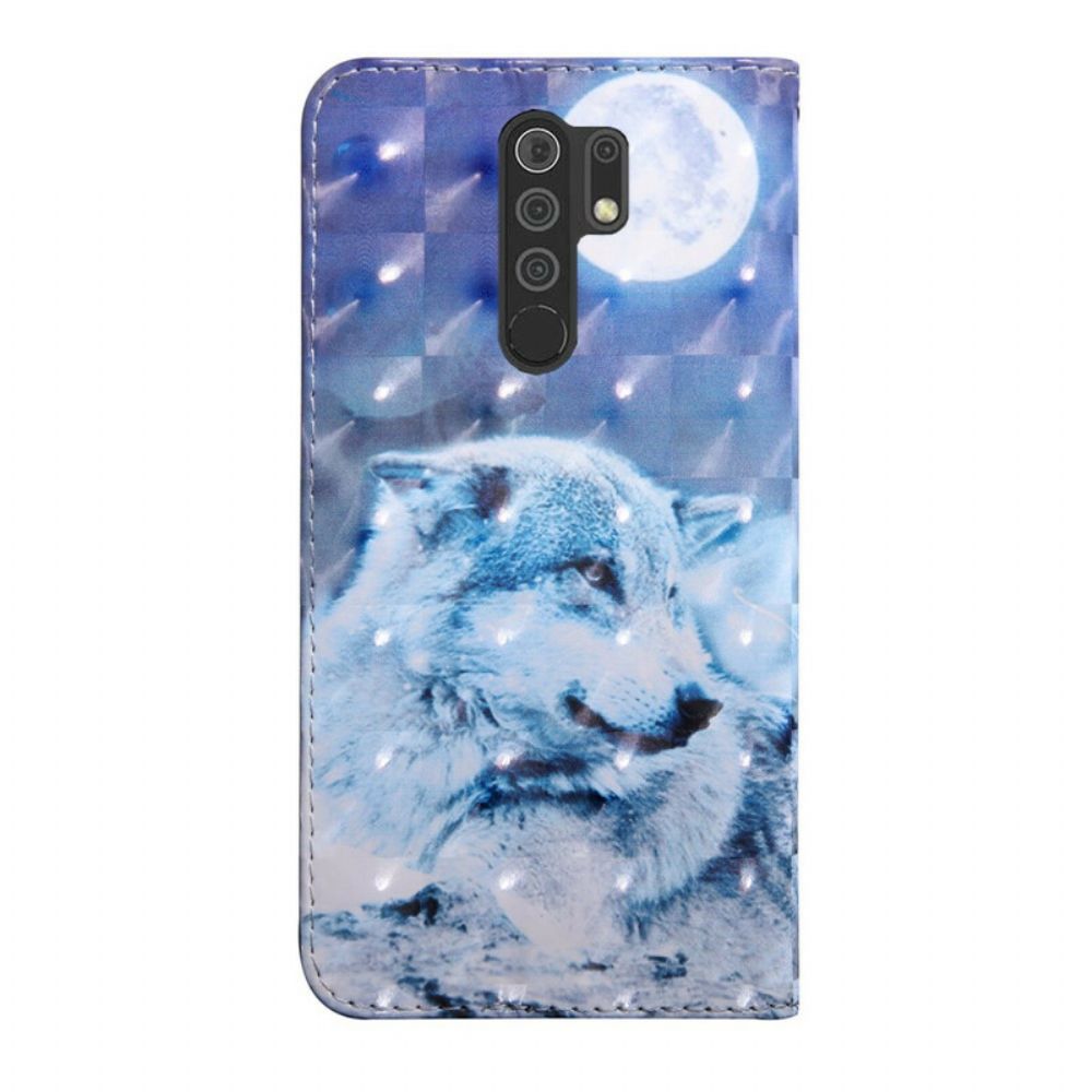 Folio-hoesje voor Xiaomi Redmi 9 Maanlicht Wolf