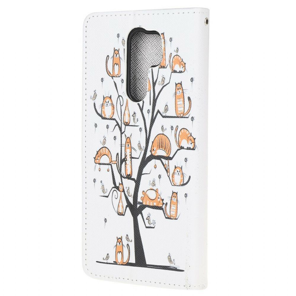 Folio-hoesje voor Xiaomi Redmi 9 Met Ketting Funky Katten Met Riem