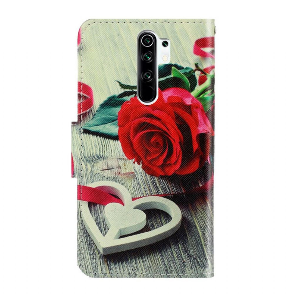 Folio-hoesje voor Xiaomi Redmi 9 Met Ketting Romantische Roos Met Riem