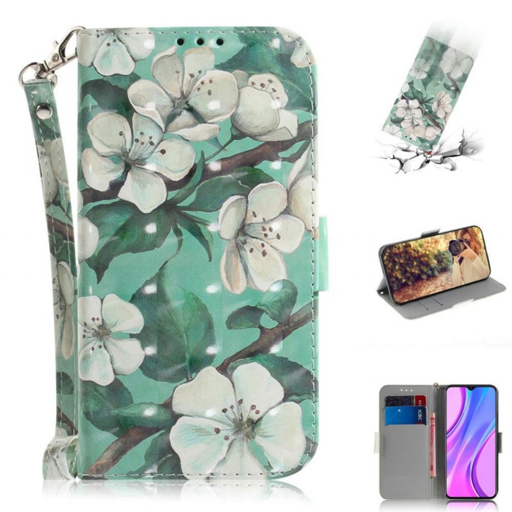 Folio-hoesje voor Xiaomi Redmi 9 Met Ketting Thong Bloementak