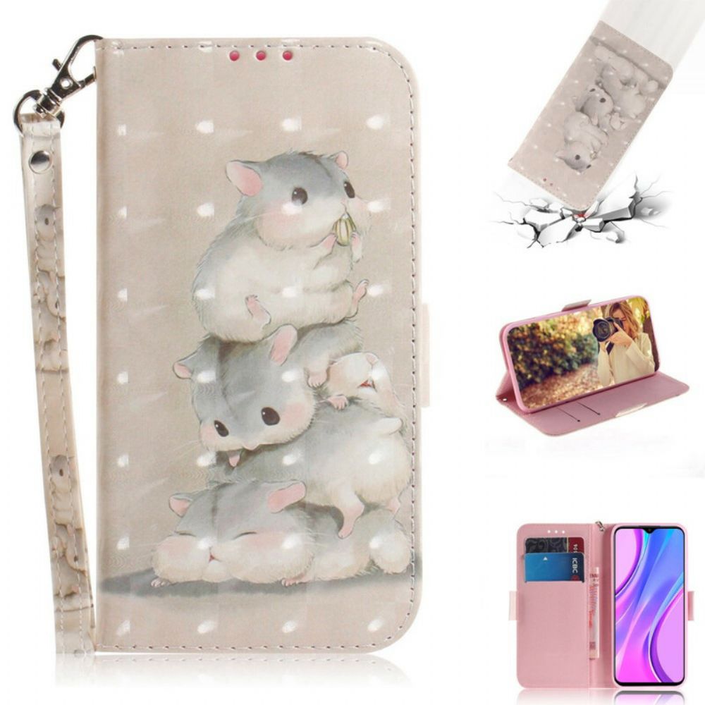 Folio-hoesje voor Xiaomi Redmi 9 Met Ketting Thong Hamsters