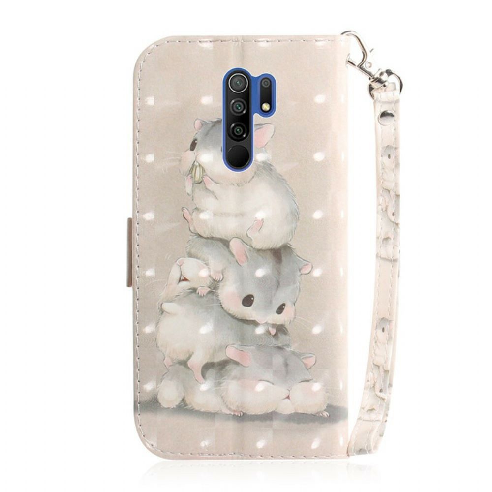 Folio-hoesje voor Xiaomi Redmi 9 Met Ketting Thong Hamsters