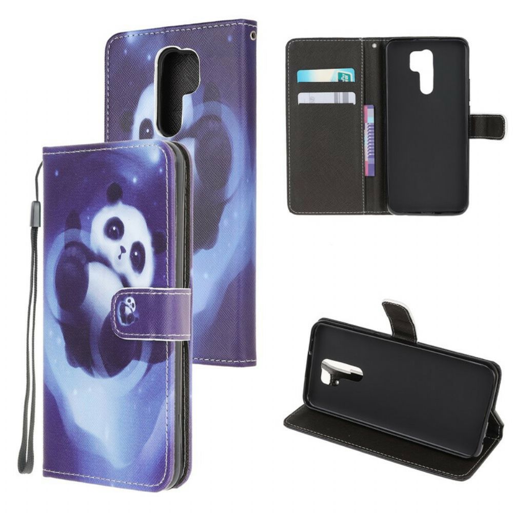 Folio-hoesje voor Xiaomi Redmi 9 Met Ketting Thong Space Panda