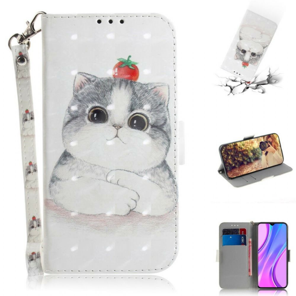 Folio-hoesje voor Xiaomi Redmi 9 Met Ketting Tomaat Op De String Cat