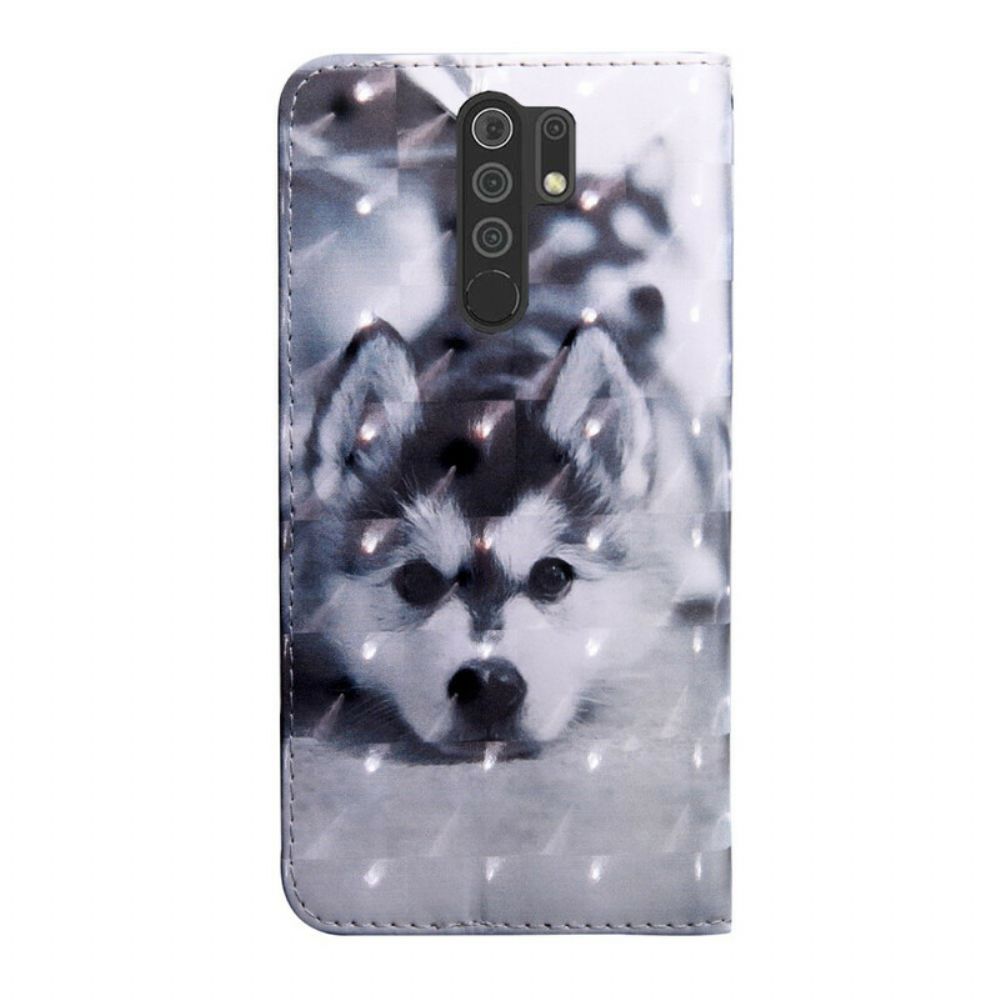 Folio-hoesje voor Xiaomi Redmi 9 Zwart-witte Hond