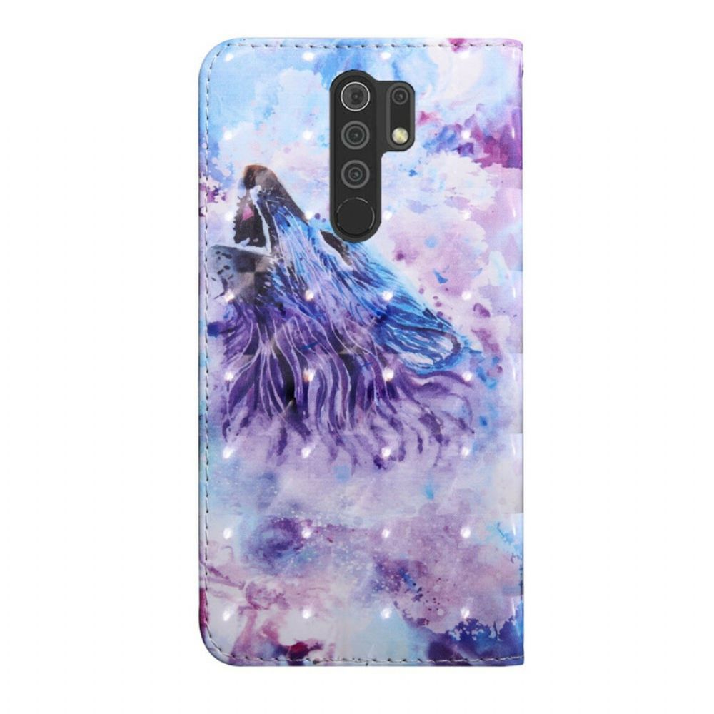 Leren Hoesje voor Xiaomi Redmi 9 Aquarel Wolf