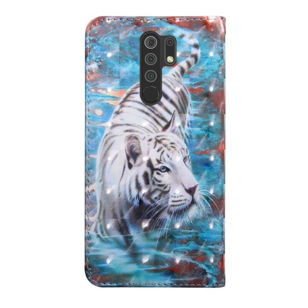 Leren Hoesje voor Xiaomi Redmi 9 Tijger In Het Water