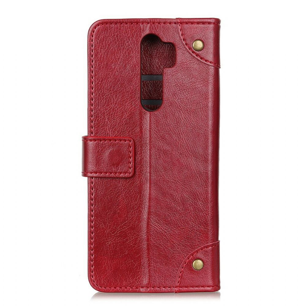 Leren Hoesje voor Xiaomi Redmi 9 Vintage Klinknagels Nappaleer Stijl