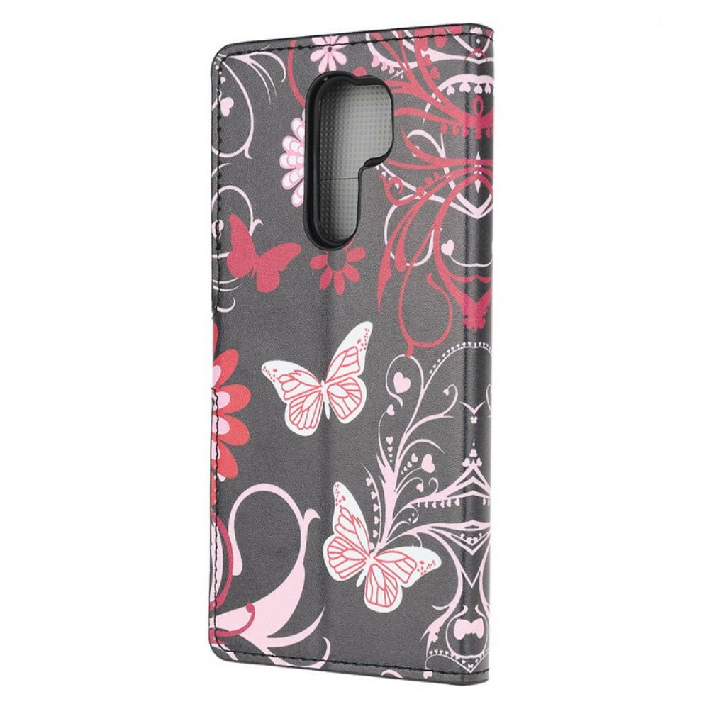 Leren Hoesje voor Xiaomi Redmi 9 Vlinders En Bloemen