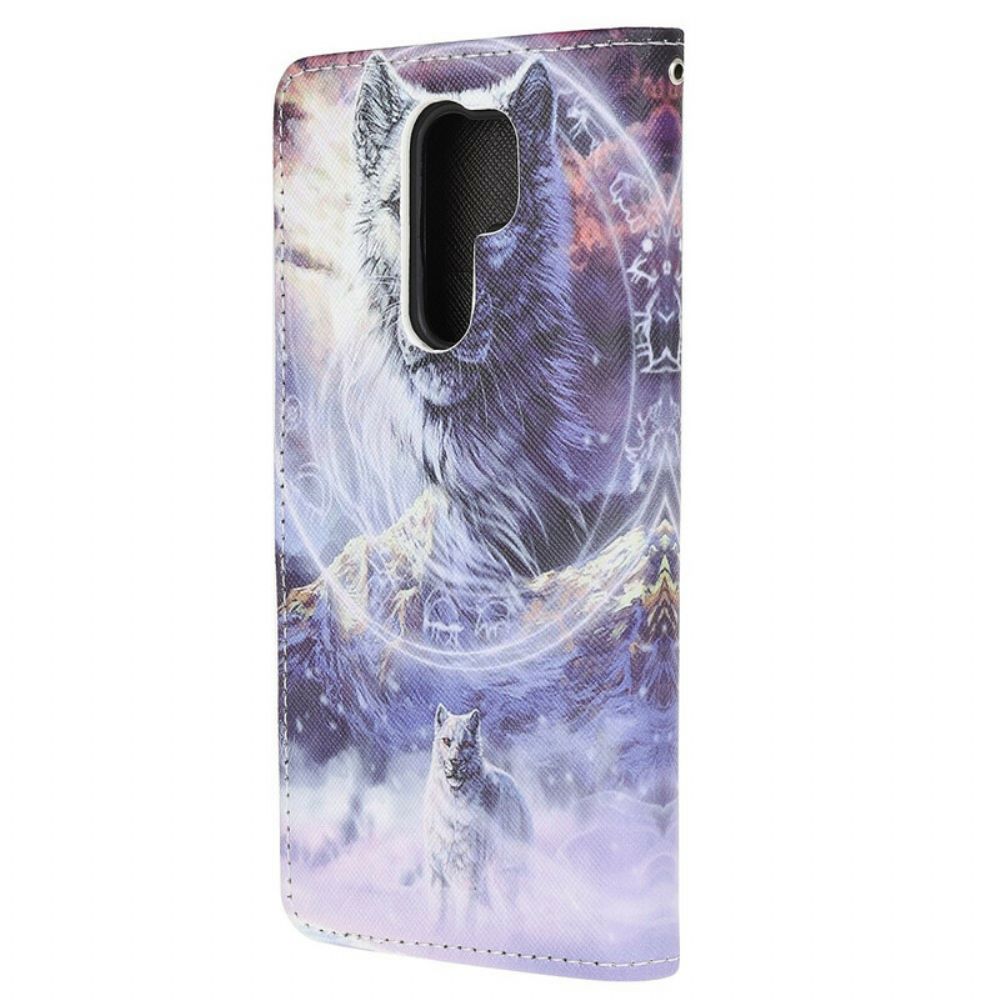 Leren Hoesje voor Xiaomi Redmi 9 Winterwolf Met Koord