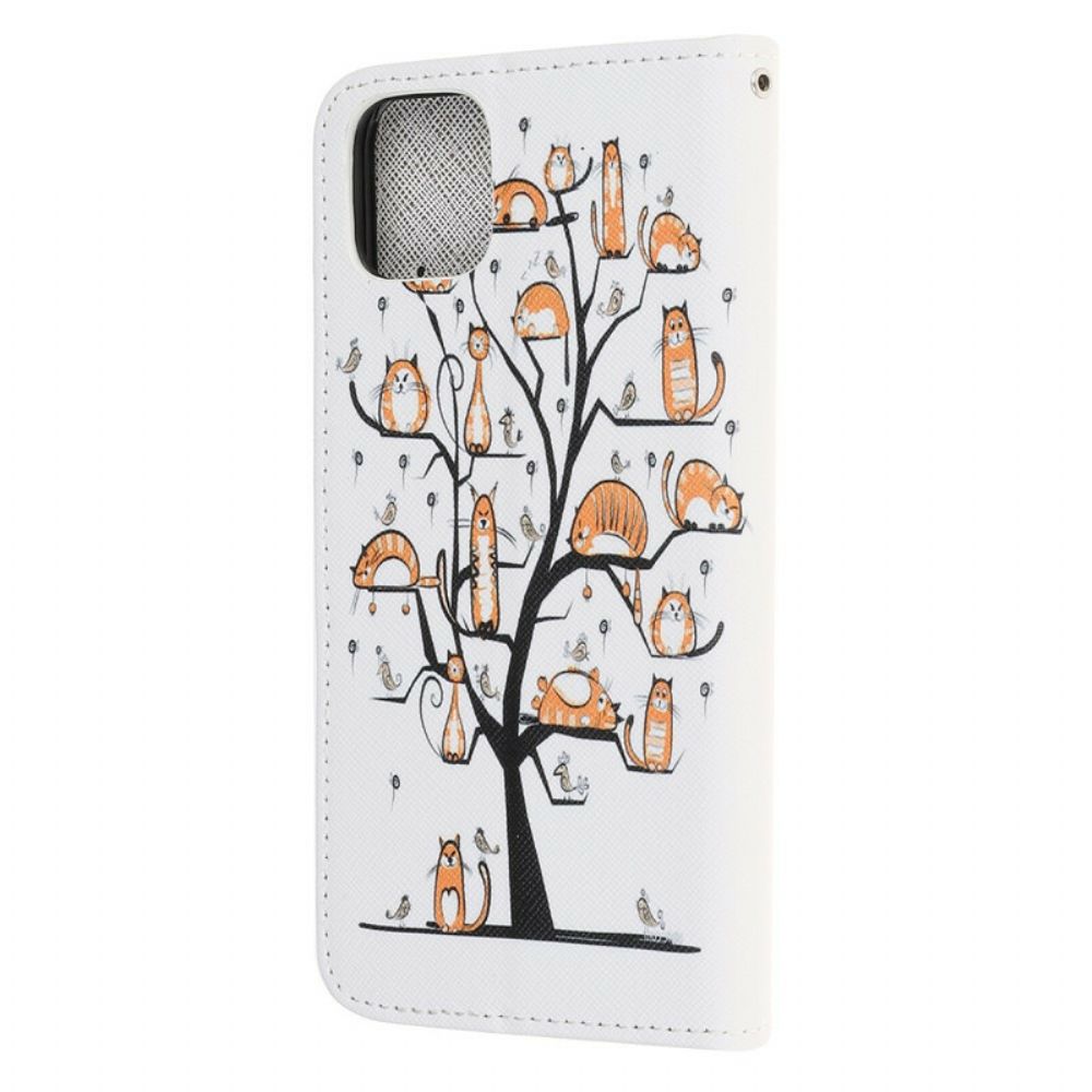 Flip Case voor iPhone 12 Mini Met Ketting Funky Katten Met Riem