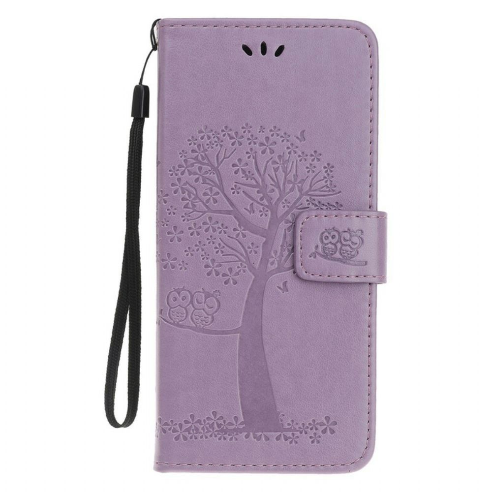 Folio-hoesje voor iPhone 12 Mini Met Ketting Boom En Uilen Met Bandjes