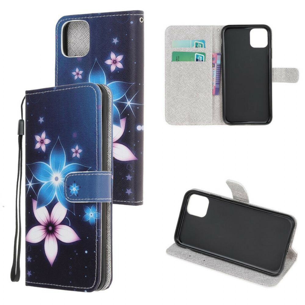 Folio-hoesje voor iPhone 12 Mini Met Ketting Maanband Bloemen