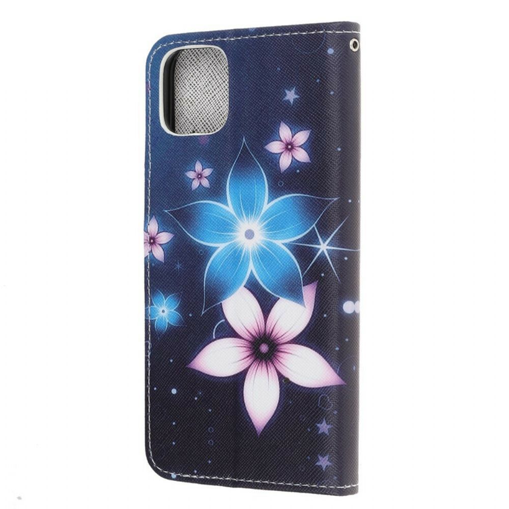 Folio-hoesje voor iPhone 12 Mini Met Ketting Maanband Bloemen