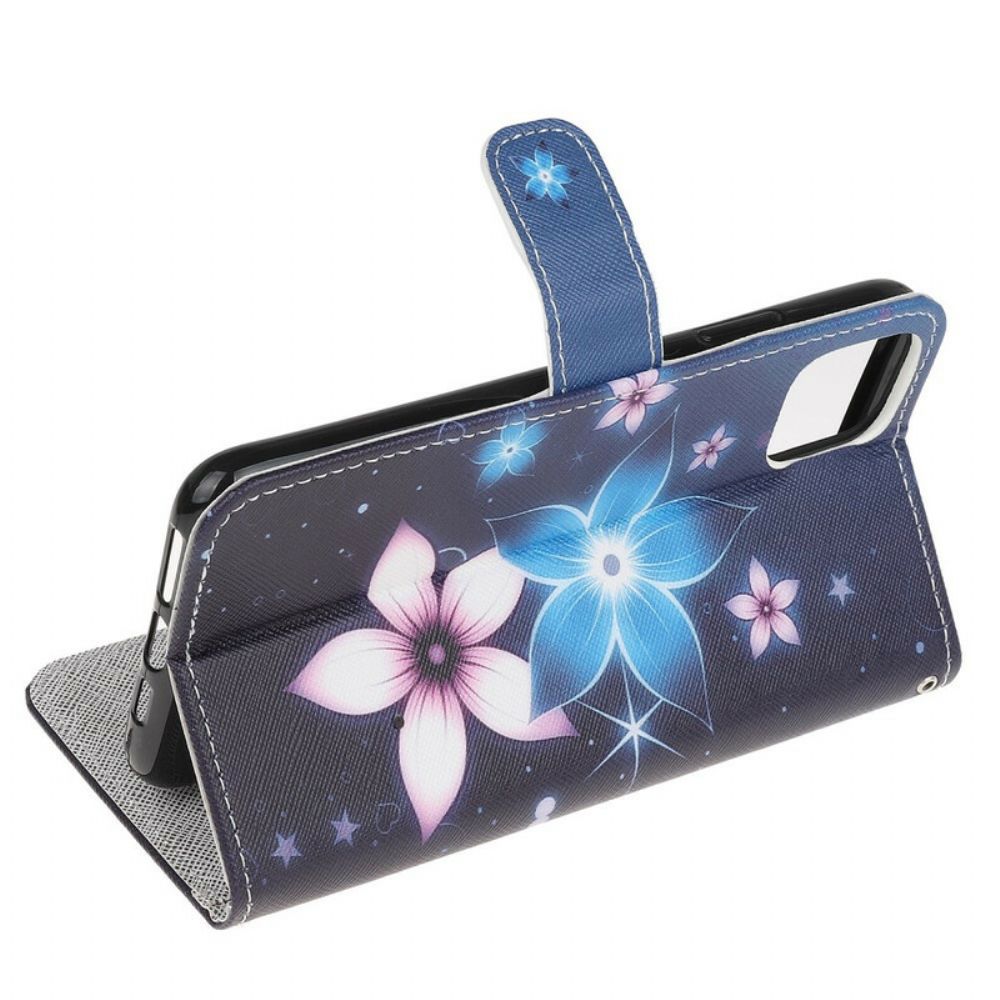 Folio-hoesje voor iPhone 12 Mini Met Ketting Maanband Bloemen