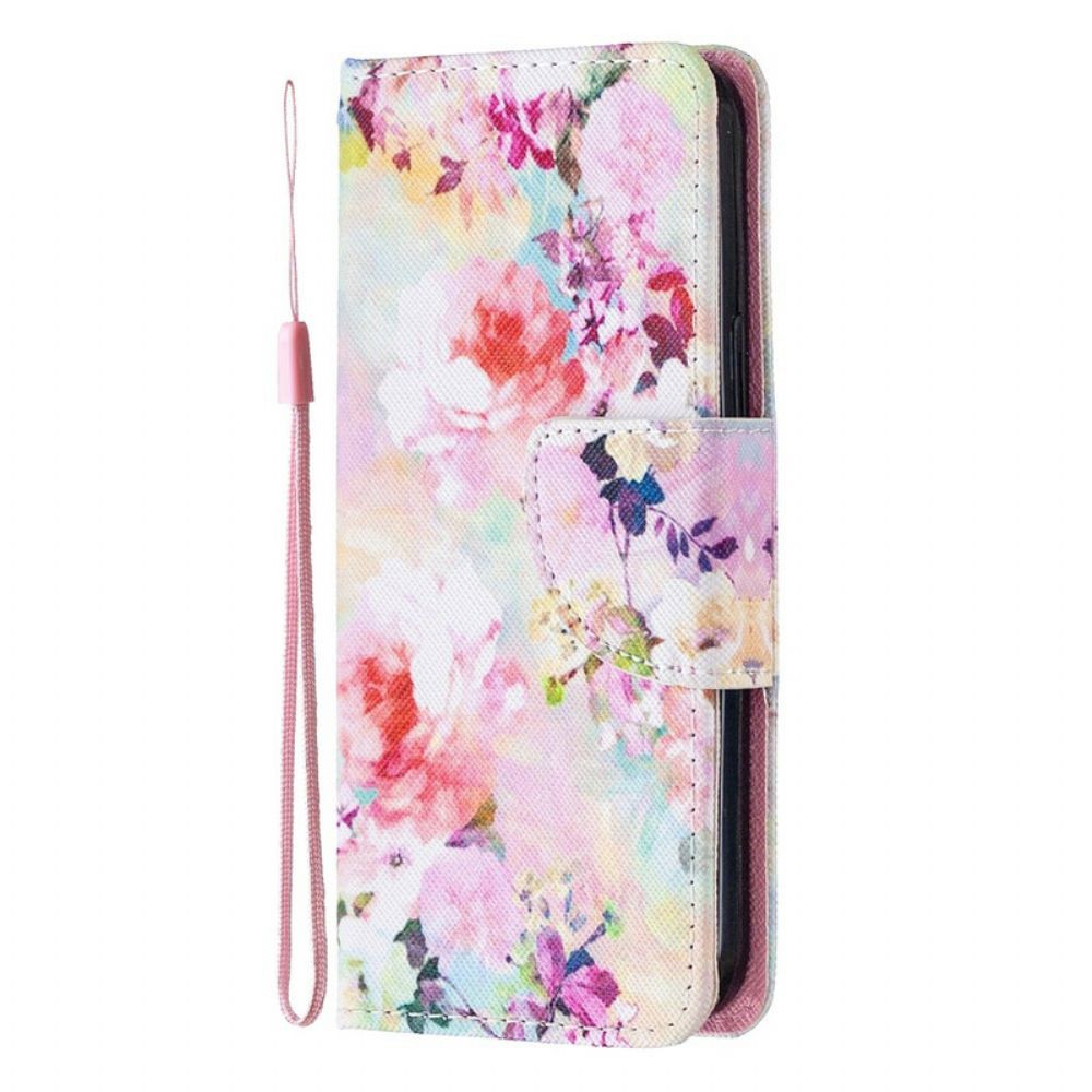 Folio-hoesje voor iPhone 12 Mini Met Ketting Prachtige Band Bloemen