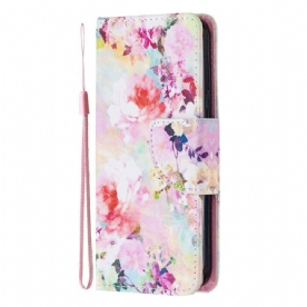 Folio-hoesje voor iPhone 12 Mini Met Ketting Prachtige Band Bloemen