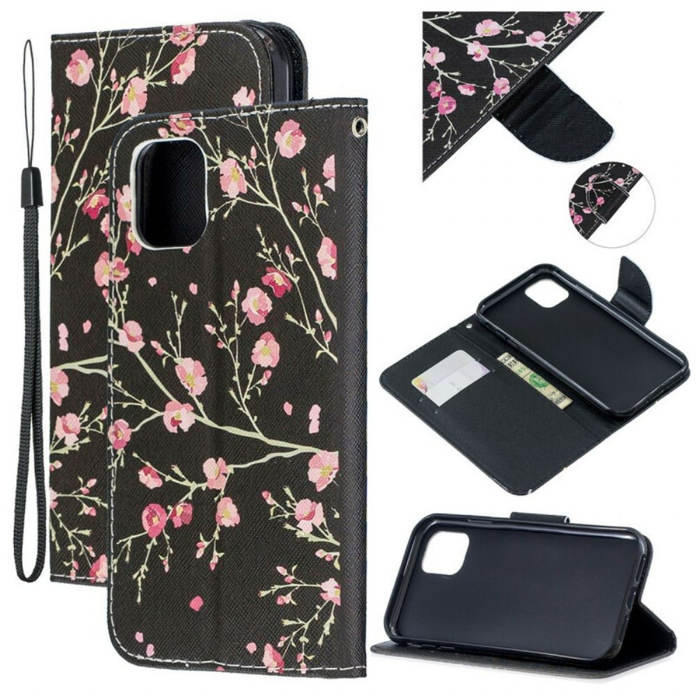 Folio-hoesje voor iPhone 12 Mini Met Ketting Prachtige Band Bloemen