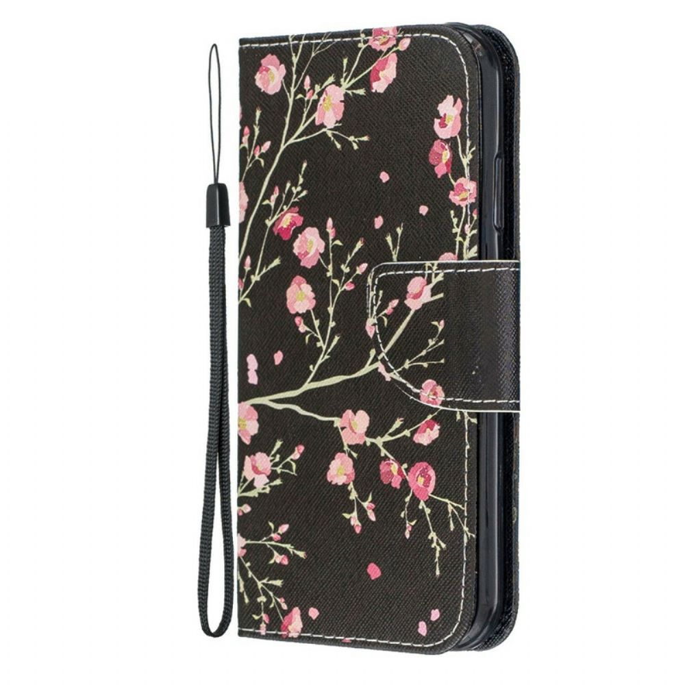 Folio-hoesje voor iPhone 12 Mini Met Ketting Prachtige Band Bloemen