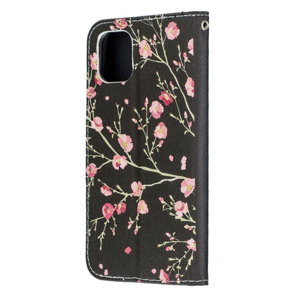 Folio-hoesje voor iPhone 12 Mini Met Ketting Prachtige Band Bloemen