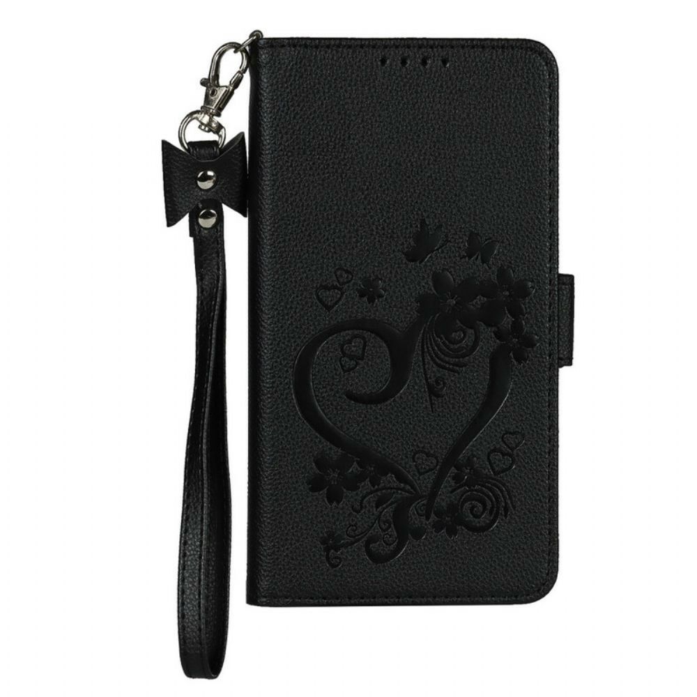 Folio-hoesje voor iPhone 12 Mini Met Ketting Thong Hart