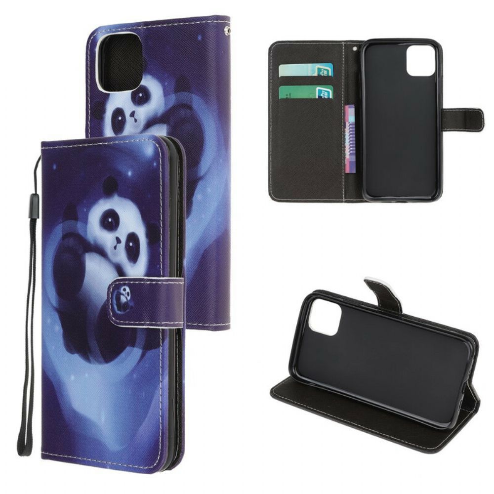 Folio-hoesje voor iPhone 12 Mini Met Ketting Thong Space Panda