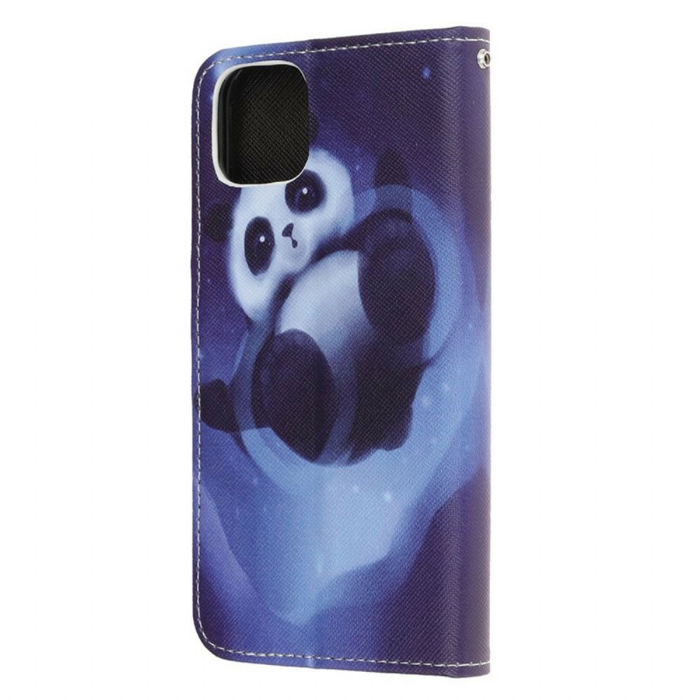 Folio-hoesje voor iPhone 12 Mini Met Ketting Thong Space Panda