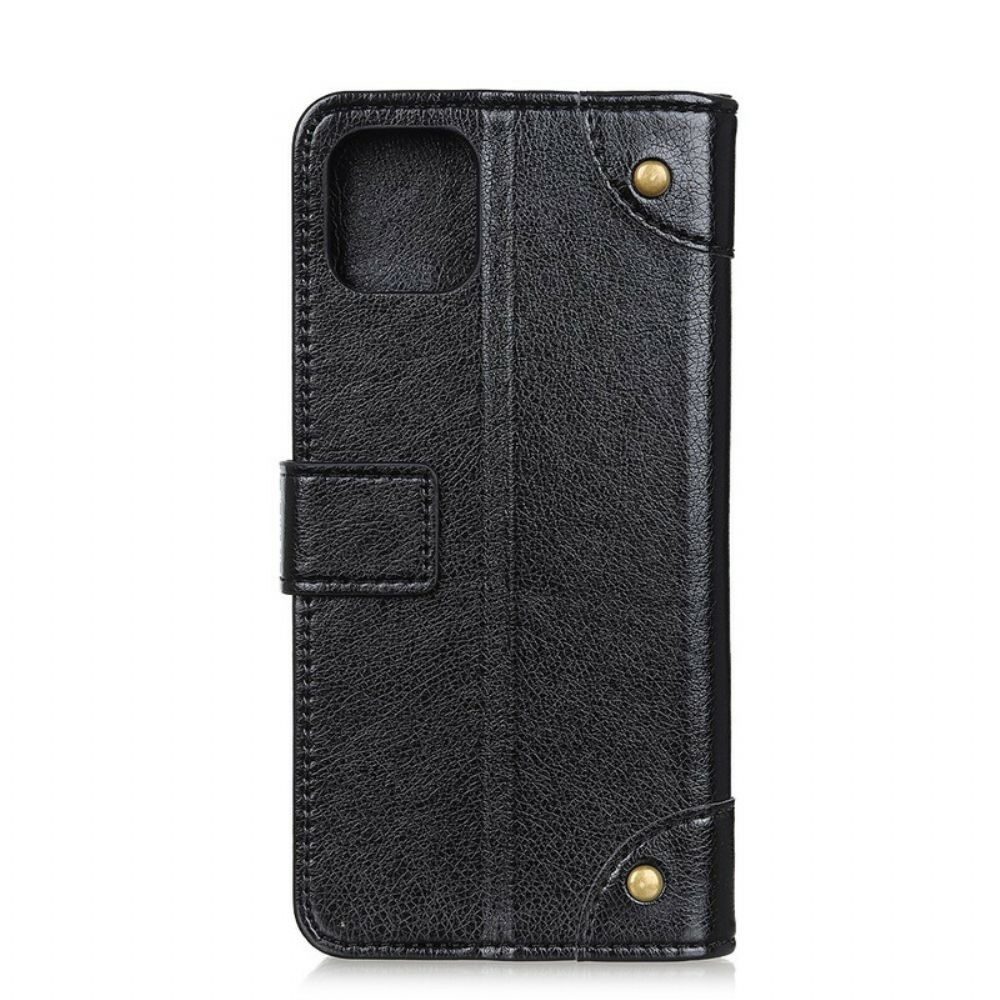 Folio-hoesje voor iPhone 12 Mini Vintage Klinknagels Nappaleer Stijl