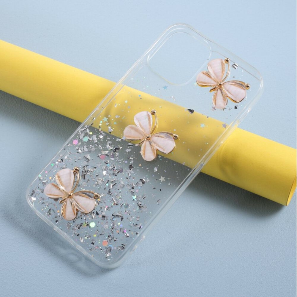 Hoesje voor iPhone 12 Mini 3d Vlinders Pailletten