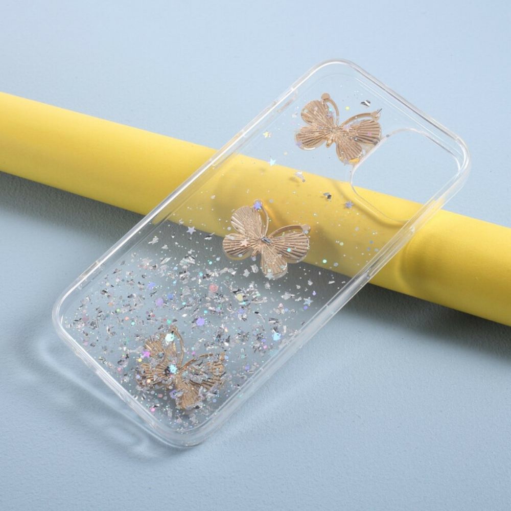 Hoesje voor iPhone 12 Mini 3d Vlinders Pailletten