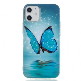 Hoesje voor iPhone 12 Mini Fluorescerende Blauwe Vlinder