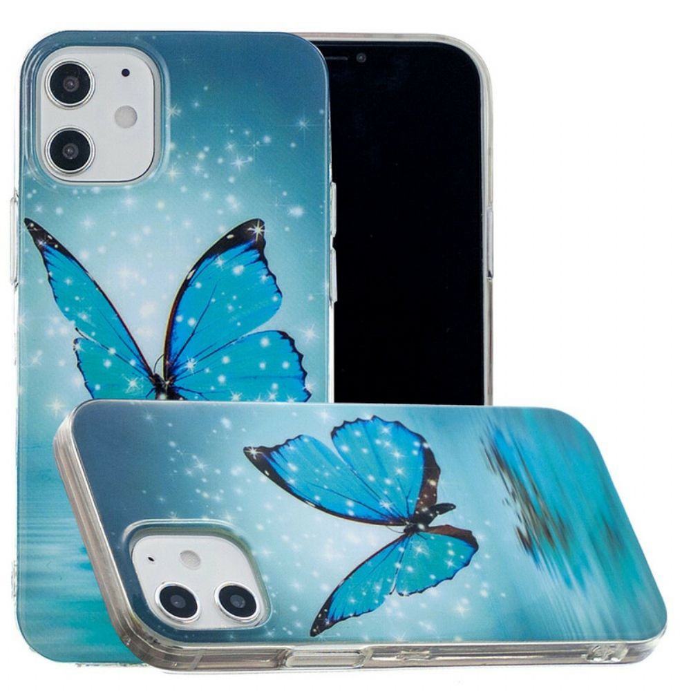 Hoesje voor iPhone 12 Mini Fluorescerende Blauwe Vlinder