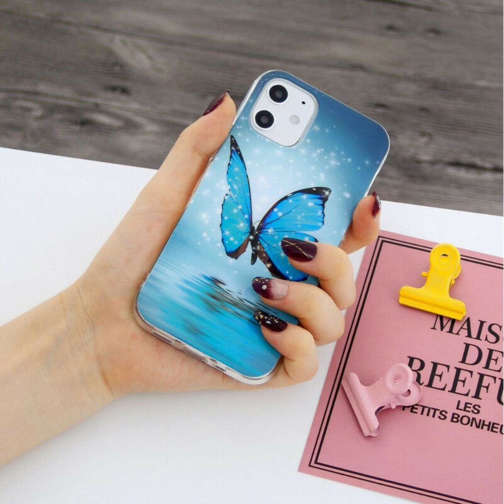 Hoesje voor iPhone 12 Mini Fluorescerende Blauwe Vlinder