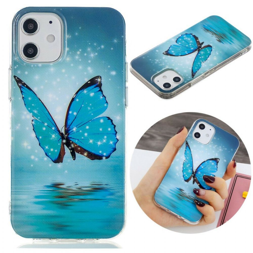 Hoesje voor iPhone 12 Mini Fluorescerende Blauwe Vlinder