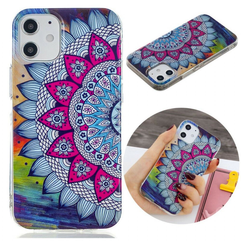 Hoesje voor iPhone 12 Mini Fluorescerende Kleurrijke Mandala