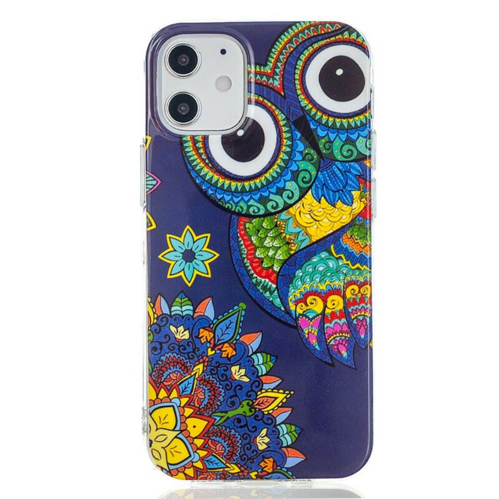 Hoesje voor iPhone 12 Mini Fluorescerende Mandala Uil